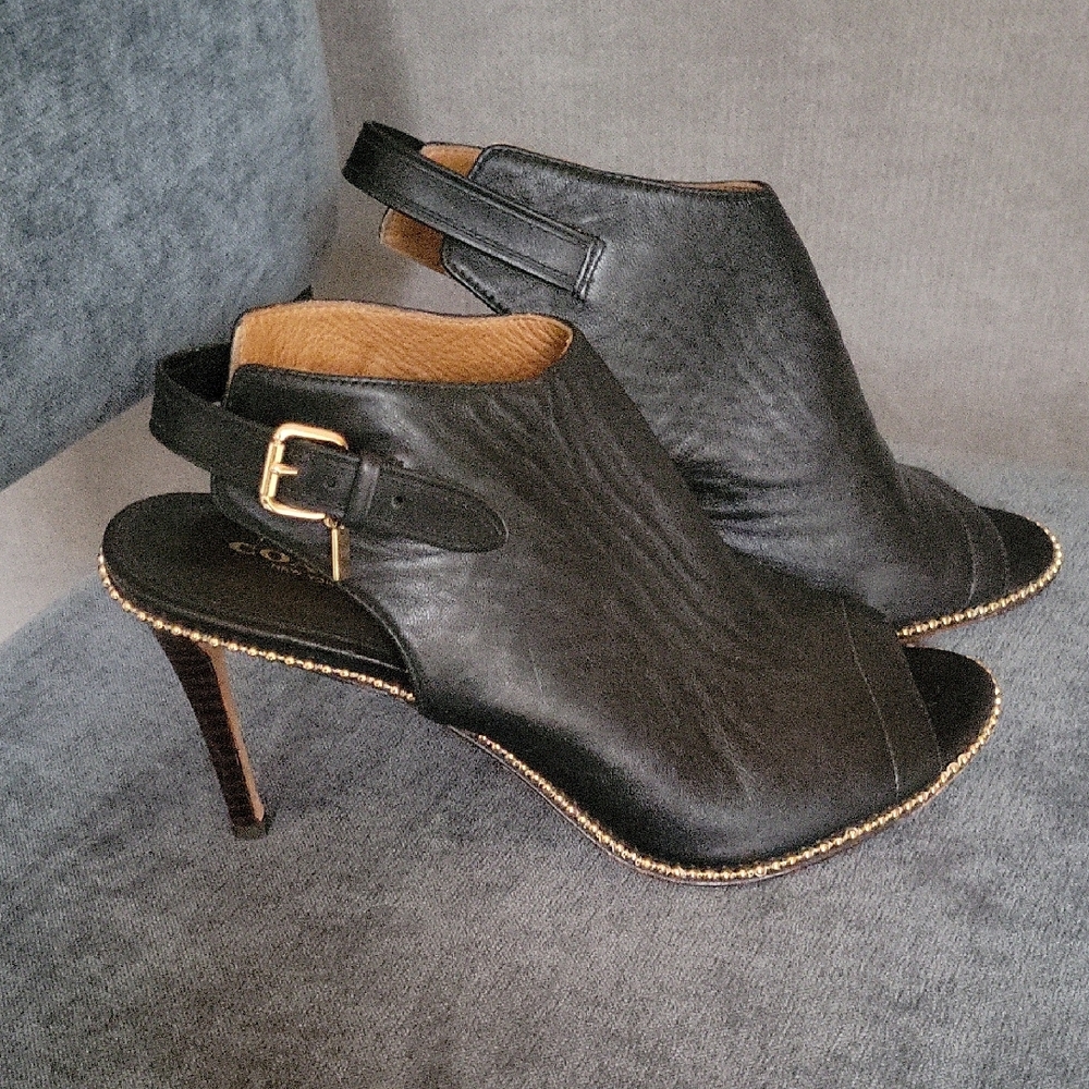 Black Stiletto Heels with Open Toe and Slingback